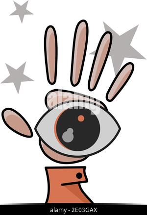 Mano con occhio. Illustrazione piatta. Isolato su sfondo bianco. Illustrazione Vettoriale