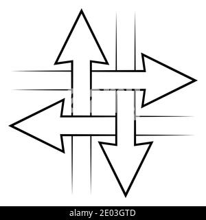 Frecce intersecanti segno, simbolo di intersezione, vettore semplice icona con concetto di comunicazione, connessione, scambio di informazioni Illustrazione Vettoriale