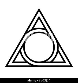 cerchio geometrico inscritto in un triangolo, il logo vettoriale tatuos simbolo mitologico triangolo rotondo Illustrazione Vettoriale