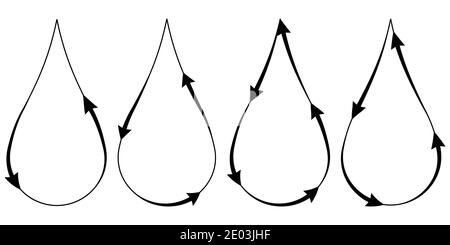 Impostare la goccia d'acqua con le frecce simbolo di circolazione dell'acqua riciclaggio, vettore goccia icona acqua rinnovo e riciclaggio, bio-naturale Illustrazione Vettoriale