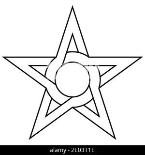 Stella con cerchio all'interno che interseca i lati e gli angoli della stella, simbolo del logo vettoriale della volontà umana libera Illustrazione Vettoriale