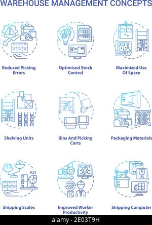 Set di icone del concetto di gestione del magazzino Illustrazione Vettoriale