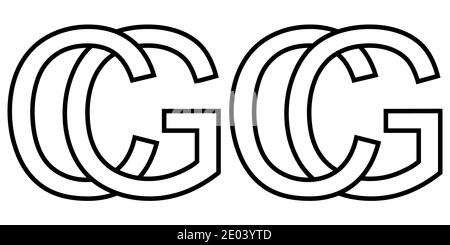 Logo segno gc cg icona segno due lettere interlacciate g, c vettore logo gc, cg prima lettere maiuscole motivo alfabeto g, c Illustrazione Vettoriale