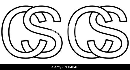 Logo segno c icona segno c due lettere interlacciate S, C vettore logo sc, cs prime lettere maiuscole contropinta schema alfabeto, c Illustrazione Vettoriale