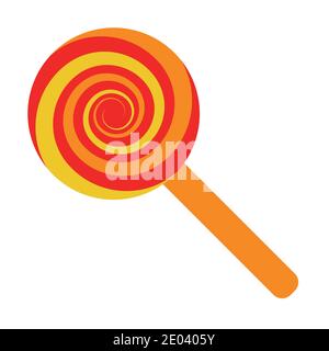 Caramelle Lollipop su un bastone, succhiare caramelle, Illustrazione con lollipop rosso su colorato sfondo concept design Illustrazione Vettoriale