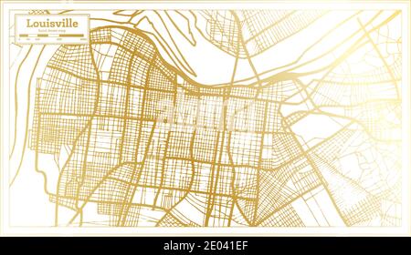 Louisville Kentucky USA Mappa della città in stile retro in colore dorato. Mappa di contorno. Illustrazione vettoriale. Illustrazione Vettoriale