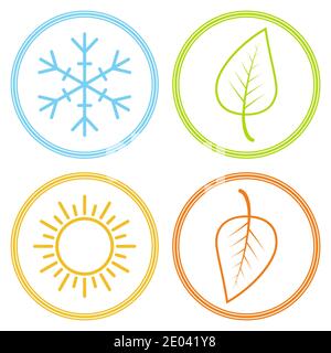 Set icone stagione immagine stagione, inverno primavera estate autunno, vettore segno simbolo stagione fiocco di neve foglia e sole Illustrazione Vettoriale