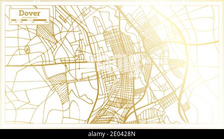 Dover Delaware USA Mappa della città in stile retro in colore dorato. Mappa di contorno. Illustrazione vettoriale. Illustrazione Vettoriale