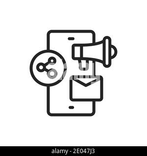 Icona nera della linea di promozione SMM. Elemento vettoriale isolato. Illustrazione Vettoriale