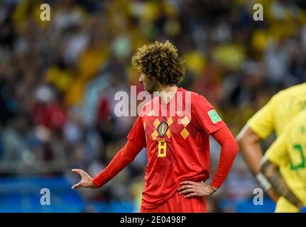 KAZAN, RUSSIA 6 luglio 2018: Marouane Fellaini del Belgio durante la Coppa del mondo FIFA 2018, la finale del quartiere russo tra Brasile e Belgio Foto Stock