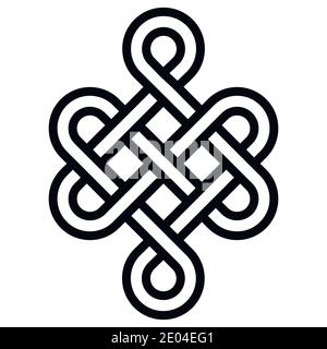 Nodo mistico di longevità e salute, segno buona fortuna Feng Shui, vettore il nodo infinito, tatuaggio simbolo di salute Illustrazione Vettoriale