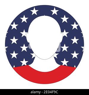 Avatar USA immagine contorni profilo persona, vettore bandiera USA avatar per chat o forum Illustrazione Vettoriale