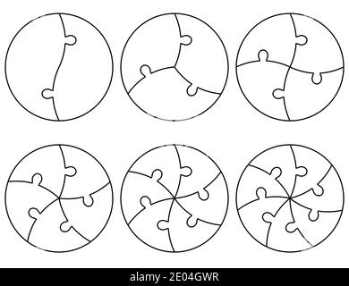 Modello per infografiche, un cerchio diviso in settori da elementi puzzle, vettore impostare puzzle rotondo per infografiche Illustrazione Vettoriale