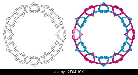 Corona cuori intrecciati, cornice fotografica, vettore che interlacciano rosso e blu cuore cerchio, simbolo di amore San Valentino giorno Illustrazione Vettoriale