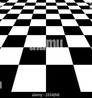 Sfondo della scheda a scacchi quadrati bianchi neri, prospettiva della lavagna vettoriale Illustrazione Vettoriale