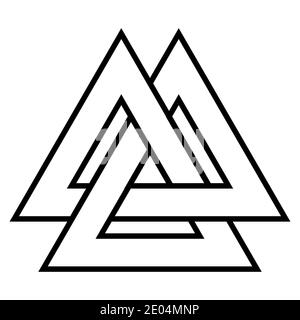 Simbolo di Valknut logo triangolo, simbolo età vichinga, vettore icona nodo celtico da tatuaggio triangolo Illustrazione Vettoriale