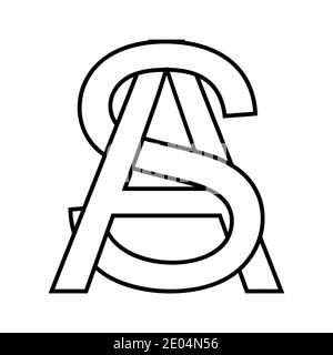 Simbolo del logo come, simbolo dell'icona sa lettere interlacciate A,S logo vettoriale AS, sa lettere maiuscole modello alfabeto a, s Illustrazione Vettoriale