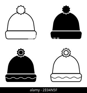 Cappellino caldo invernale con set vettoriale di bubon lavorato a maglia invernale cappelli Illustrazione Vettoriale