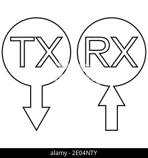 Icona di segno trasmissione tx rx ricezione di informazioni di dati, vettore simbolo semplice tx rx una freccia che riceve la trasmissione di dati digitali e analogici Illustrazione Vettoriale