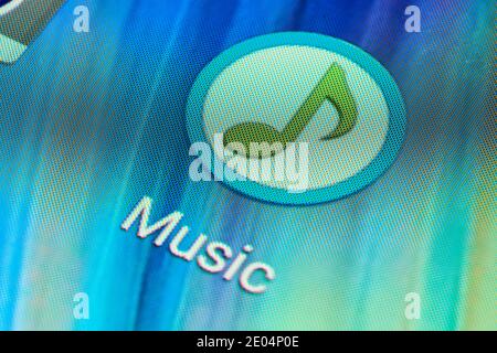 BUENOS AIRES, ARGENTINA - 18 LUGLIO 2019: Immagine macro dell'icona dell'applicazione Music Mobile sullo schermo del telefono Android. App per lettore musicale e audio per Mo Foto Stock