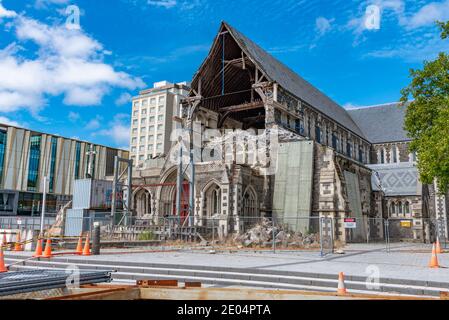 Vista della cattedrale crollata a Christchurch, Nuova Zelanda Foto Stock