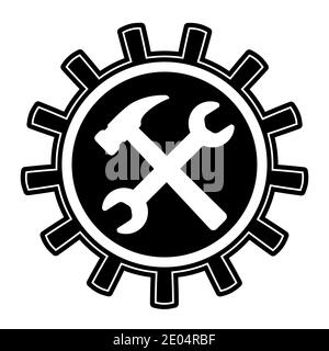 logo icon riparazione meccanismo di ingranaggi vettoriale chiave e martello, logo per il servizio di riparazione Illustrazione Vettoriale
