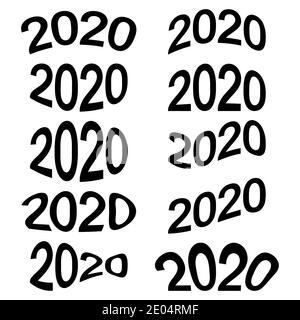 2020 anno data cartoni animati numeri fumetto stile, vettore 2020 nuovo anno deformato numeri anno Illustrazione Vettoriale