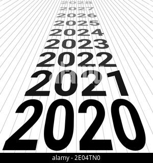 2020 nuovo anno banner sfondo 3D prospettiva vettore guardare a. la prospettiva del futuro 2020 felice anno nuovo Illustrazione Vettoriale