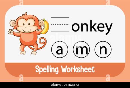 Trova la lettera mancante con l'illustrazione della scimmia Illustrazione Vettoriale