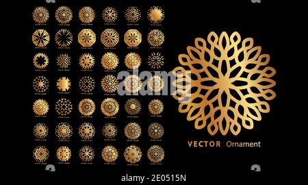 Collezione di disegni ornamentali mandala. Disegno vettoriale con motivo circolare in colore oro Illustrazione Vettoriale
