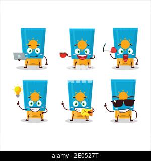 Crema Sunblock cartoon carattere con vari tipi di emoticon business. Illustrazione vettoriale Illustrazione Vettoriale