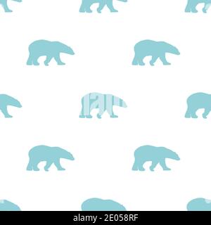 Modello invernale senza cuciture con silhouette blu degli orsi polari. Ornamento natalizio piatto vettoriale su sfondo bianco. Tessuto invernale. Illustrazione Vettoriale