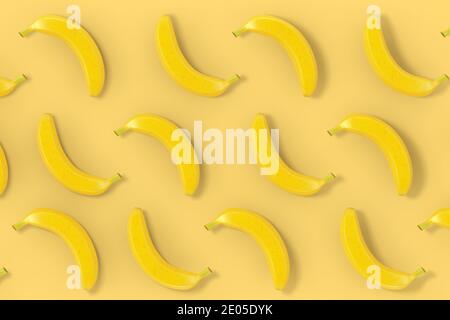 Banane gialle sfondo texture su sfondo giallo. Rendering 3d Foto Stock