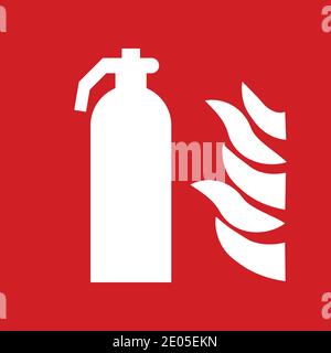 Estintore rosso e bianco che simbola con le fiamme Illustrazione Vettoriale