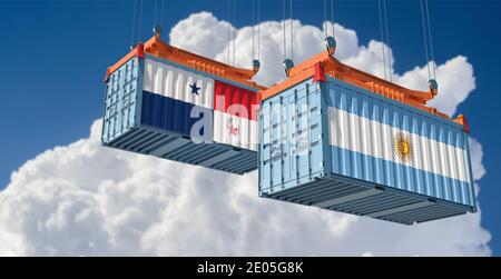 Container con bandiere nazionali Argentina e Panama. Rendering 3D Foto Stock