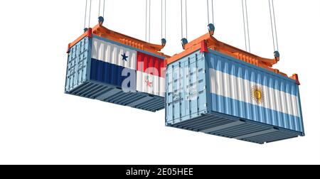 Container con bandiere nazionali Argentina e Panama. Rendering 3D Foto Stock