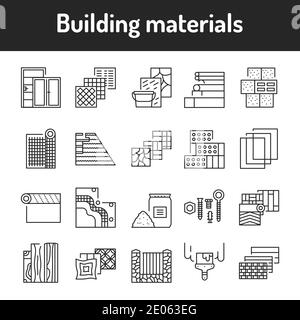 Set di icone della linea di colore dei materiali da costruzione. Pittogrammi per pagina Web, app mobile, promo. Elemento di progettazione GUI UI UX. Tratto modificabile. Illustrazione Vettoriale