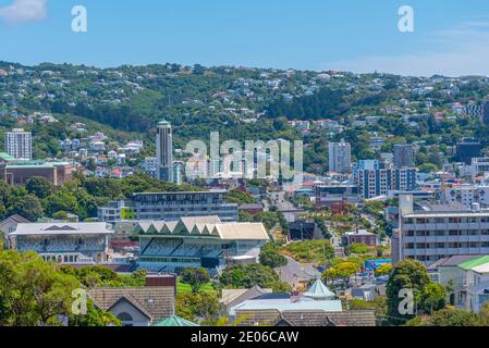 WELLINGTON, NUOVA ZELANDA, 8 FEBBRAIO 2020: Vista aerea del Dominion Museum Building e della National War Memorial Hall of Memories a Wellington, New Zeala Foto Stock