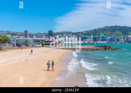 WELLINGTON, NUOVA ZELANDA, 8 FEBBRAIO 2020: Oriental Bay Beach a Wellington, Nuova Zelanda Foto Stock