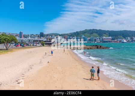WELLINGTON, NUOVA ZELANDA, 8 FEBBRAIO 2020: Oriental Bay Beach a Wellington, Nuova Zelanda Foto Stock