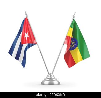 Etiopia e Cuba bandiere da tavolo isolato su sfondo bianco 3D rendering Foto Stock