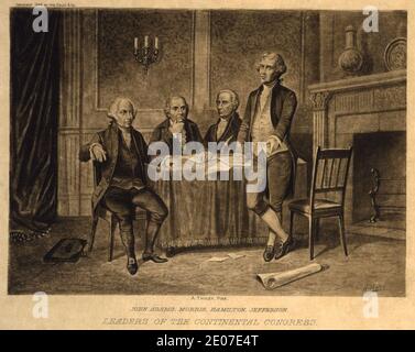 Leader del Congresso continentale-John Adams, Morris, Hamilton, Jefferson - A. Tholey. Foto Stock