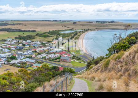 Vista aerea del paesaggio urbano di Stanley, Australia Foto Stock