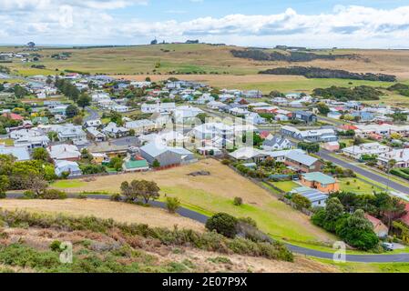 Vista aerea del paesaggio urbano di Stanley, Australia Foto Stock