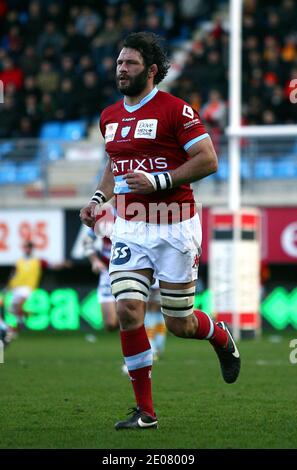 Corse Metro 92's Lionel Nallet durante la gara di rugby Top 14 francese, USAP Vs Racing Metro 92 allo stadio Aime Giral di Perpignan, a sud della Francia, il 7 gennaio 2012. La partita si è conclusa con un sorteggio di 14-14. Foto di Michel Clementz/ABACAPRESS.COM Foto Stock