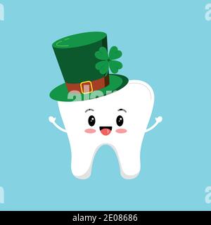 San Patrizio giorno felice dente in verde leprechaun cappello. Illustrazione Vettoriale