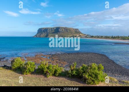 Vista aerea del paesaggio urbano di Stanley, Australia Foto Stock