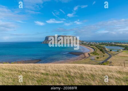 Vista aerea del paesaggio urbano di Stanley, Australia Foto Stock