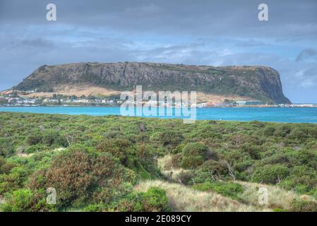 Vista aerea del paesaggio urbano di Stanley, Australia Foto Stock