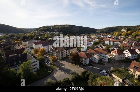 Vista panoramica sulla città sveva di Blaubeuren nel Baden-Wuerttemberg In Germania Foto Stock